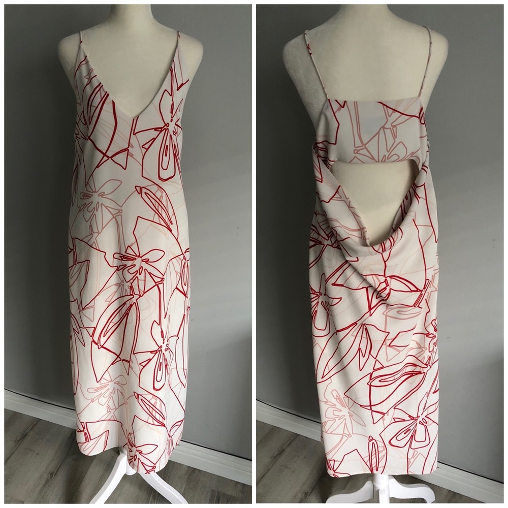 C/MEO White Slip Dress Deep V Backless Line Art